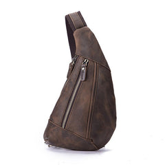 Badass Dark Brown Leather Men's Sling Bag 8-inches Chest Bag Vintage One shoulder Backpack For Men - imessengerbags