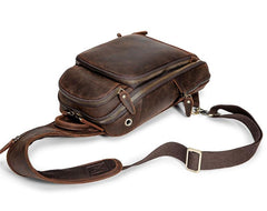 Badass Dark Brown Leather Men's Sling Bag Chest Bag Vintage One shoulder Backpack For Men - imessengerbags