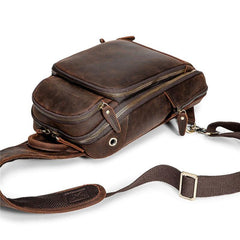 Badass Dark Brown Leather Men's Sling Bag Chest Bag Vintage One shoulder Backpack For Men - imessengerbags