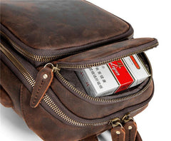 Badass Dark Brown Leather Men's Sling Bag Chest Bag Vintage One shoulder Backpack For Men - imessengerbags