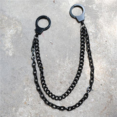 Cool Men's Black Handcuffs Double Long Wallet Chain Pants Chains Biker Wallet Chain For Men - imessengerbags