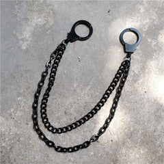 Cool Men's Black Handcuffs Double Long Wallet Chain Pants Chains Biker Wallet Chain For Men - imessengerbags