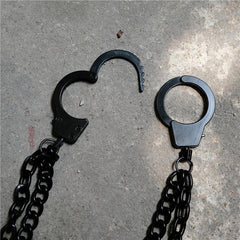 Cool Men's Black Handcuffs Double Long Wallet Chain Pants Chains Biker Wallet Chain For Men - imessengerbags