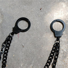 Cool Men's Black Handcuffs Double Long Wallet Chain Pants Chains Biker Wallet Chain For Men - imessengerbags