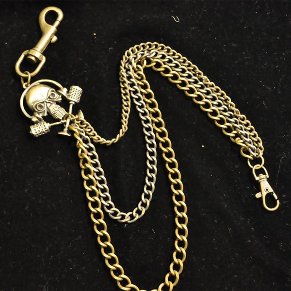 Badass Men's Brass Ghost Skull Triple Long Wallet Chain Pants Chain Biker Wallet Chain For Men - imessengerbags