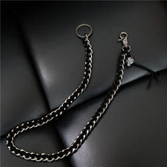 Badass Men's Braided Leather Skull Key Chain Pants Chain Biker Wallet Chain For Men - imessengerbags