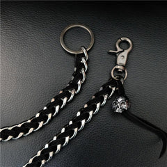 Badass Men's Braided Leather Skull Key Chain Pants Chain Biker Wallet Chain For Men - imessengerbags
