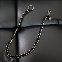 Badass Men's Braided Leather Skull Key Chain Pants Chain Biker Wallet Chain For Men - imessengerbags