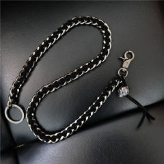 Badass Men's Braided Leather Skull Key Chain Pants Chain Biker Wallet Chain For Men - imessengerbags