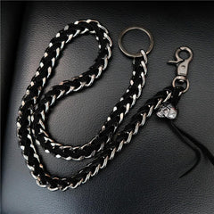 Badass Men's Braided Leather Skull Key Chain Pants Chain Biker Wallet Chain For Men - imessengerbags