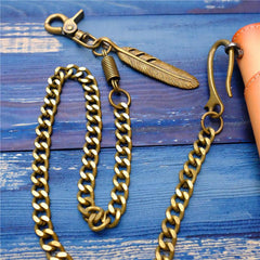 Cool Men's Gold Feather Wallet Chain Pants Chain Long Biker Wallet Chain For Men - imessengerbags