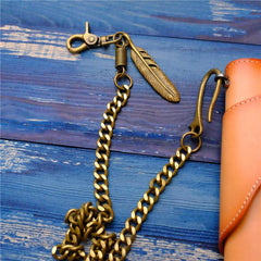 Cool Men's Gold Feather Wallet Chain Pants Chain Long Biker Wallet Chain For Men - imessengerbags