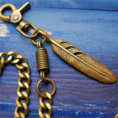 Cool Men's Gold Feather Wallet Chain Pants Chain Long Biker Wallet Chain For Men - imessengerbags