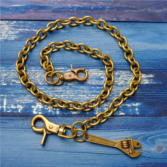 Badass Men's Gold Brass Spanner Wallet Chain Pants Chain Long Biker Wallet Chain For Men - imessengerbags