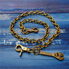 Badass Men's Gold Brass Spanner Wallet Chain Pants Chain Long Biker Wallet Chain For Men - imessengerbags