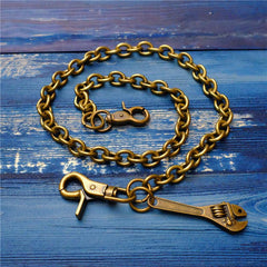 Badass Men's Gold Brass Spanner Wallet Chain Pants Chain Long Biker Wallet Chain For Men