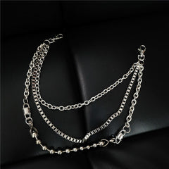 Punk Men's Metal Beaded Triple Long Wallet Chain Pants Chain Trendy Biker Wallet Chain For Men - imessengerbags