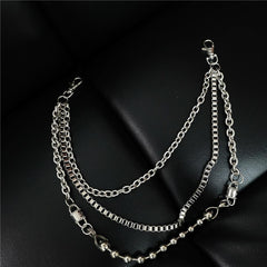 Punk Men's Metal Beaded Triple Long Wallet Chain Pants Chain Trendy Biker Wallet Chain For Men - imessengerbags