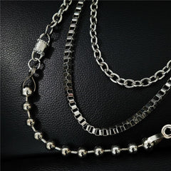 Punk Men's Metal Beaded Triple Long Wallet Chain Pants Chain Trendy Biker Wallet Chain For Men - imessengerbags