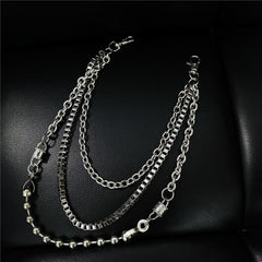 Punk Men's Metal Beaded Triple Long Wallet Chain Pants Chain Trendy Biker Wallet Chain For Men - imessengerbags