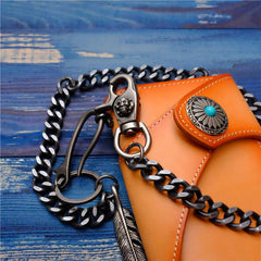Badass Men's Skull Feather Pendant Wallet Chain Long Pants Chain Biker Wallet Chain For Men - imessengerbags