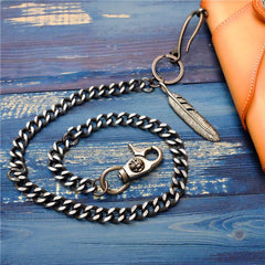 Badass Men's Skull Feather Pendant Wallet Chain Long Pants Chain Biker Wallet Chain For Men - imessengerbags