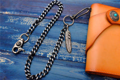 Badass Men's Skull Feather Pendant Wallet Chain Long Pants Chain Biker Wallet Chain For Men - imessengerbags