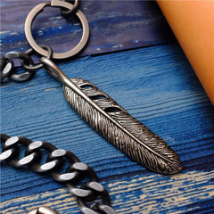 Badass Men's Skull Feather Pendant Wallet Chain Long Pants Chain Biker Wallet Chain For Men