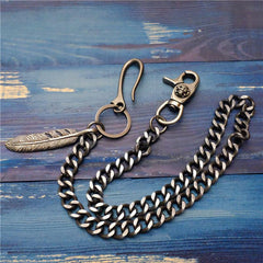 Badass Men's Skull Feather Pendant Wallet Chain Long Pants Chain Biker Wallet Chain For Men - imessengerbags