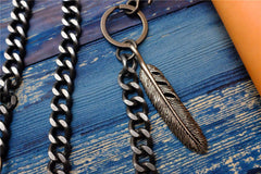 Badass Men's Skull Feather Pendant Wallet Chain Long Pants Chain Biker Wallet Chain For Men - imessengerbags