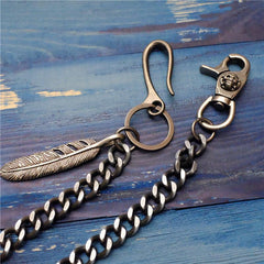 Badass Men's Skull Feather Pendant Wallet Chain Long Pants Chain Biker Wallet Chain For Men - imessengerbags