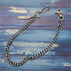 Badass Men's Skull Feather Pendant Wallet Chain Long Pants Chain Biker Wallet Chain For Men - imessengerbags