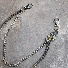Badass Men's Silver Finger Rings Skull Double Pants Chain Punk Biker Wallet Chain For Men - imessengerbags