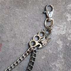 Badass Men's Silver Finger Rings Skull Double Pants Chain Punk Biker Wallet Chain For Men - imessengerbags
