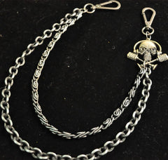 Badass Men's Silver Skull Double Long Wallet Chain Pants Chain Biker Wallet Chain For Men - imessengerbags
