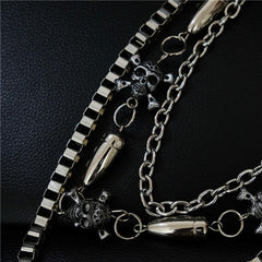 Badass Men's Skull and Bullet Triple Long Wallet Chain Pants Chain Trendy Biker Wallet Chain For Men - imessengerbags
