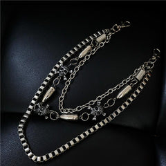 Badass Men's Skull and Bullet Triple Long Wallet Chain Pants Chain Trendy Biker Wallet Chain For Men - imessengerbags