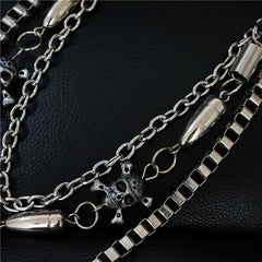 Badass Men's Skull and Bullet Triple Long Wallet Chain Pants Chain Trendy Biker Wallet Chain For Men - imessengerbags