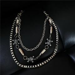 Badass Men's Skull and Bullet Triple Long Wallet Chain Pants Chain Trendy Biker Wallet Chain For Men - imessengerbags