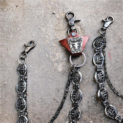 Badass Mens Leather Crown Double Key Long Biker Pants Chain Wallet Chain For Men - imessengerbags