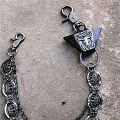 Badass Mens Leather Crown Double Key Long Biker Pants Chain Wallet Chain For Men - imessengerbags