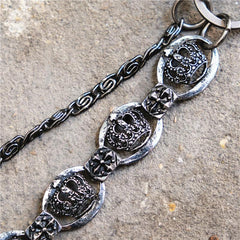 Badass Mens Leather Crown Double Key Long Biker Pants Chain Wallet Chain For Men - imessengerbags