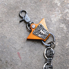 Badass Mens Leather Crown Double Key Long Biker Pants Chain Wallet Chain For Men - imessengerbags