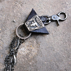 Badass Mens Leather Crown Double Key Long Biker Pants Chain Wallet Chain For Men - imessengerbags
