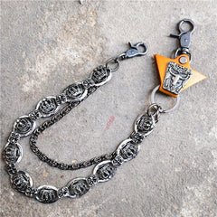 Badass Mens Leather Crown Double Key Long Biker Pants Chain Wallet Chain For Men