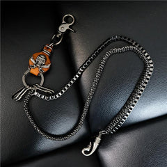 Badass Mens Leather Skull Key Chain Long Pants Chain Biker Wallet Chain For Men - imessengerbags