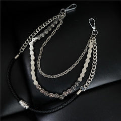Badass Mens Leather Triple Stainless steel Pants Chain Biker Wallet Chain For Men - imessengerbags