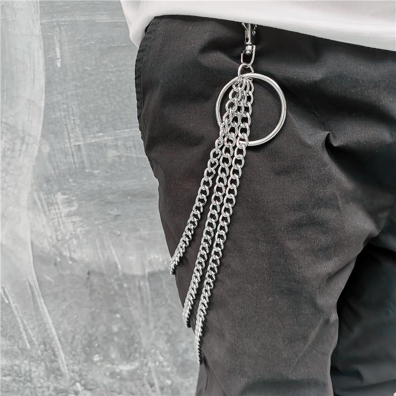 Badass Punk Mens Long Three Layer Jeans Chain Jean Chain Pants