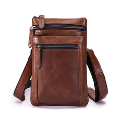 Brown Leather Men's Belt Pouch Small Shoulder Bag Side Bag Waist Bag Belt Bag For Men - imessengerbags