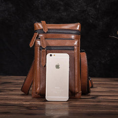 Brown Leather Men's Belt Pouch Small Shoulder Bag Side Bag Waist Bag Belt Bag For Men - imessengerbags